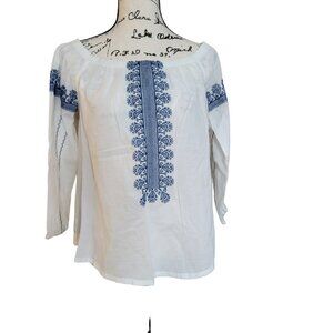 Madewell Off Shoulder Embroidered White Top - Size XS